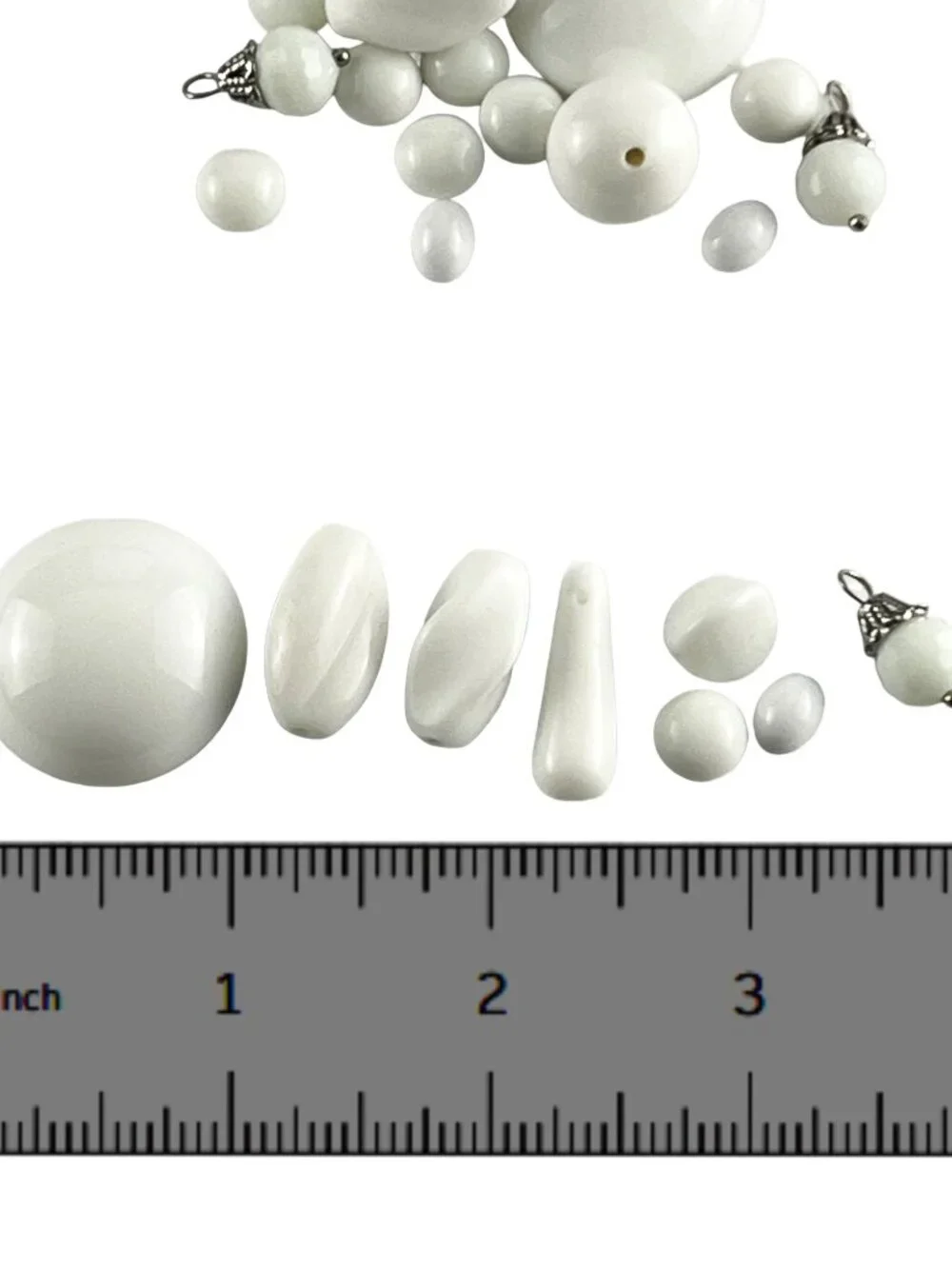 Vintage Glass Cabochons Beads Opaque White - Variety Destash Lot of 80+